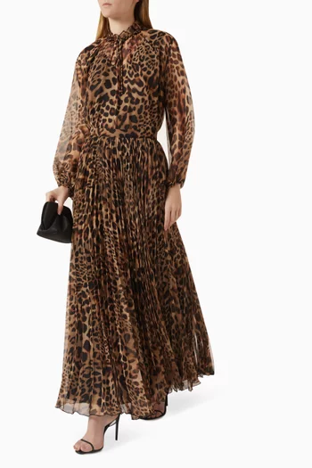 Leopard-print Pleated Skirt