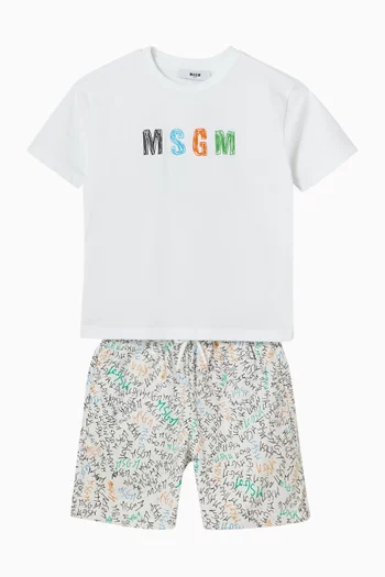 شورت رياضي مزين بشعار الماركة بالكامل صوف قطني