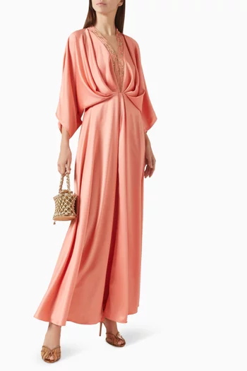Sequin-embellished Drape Dress in Crepe-silk
