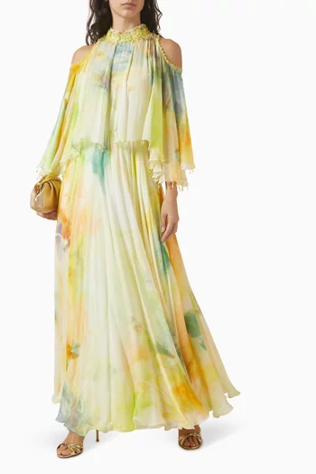 Embellished Cape Dress in Chiffon