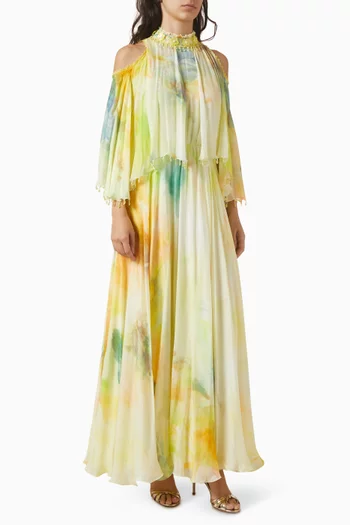 Embellished Cape Dress in Chiffon