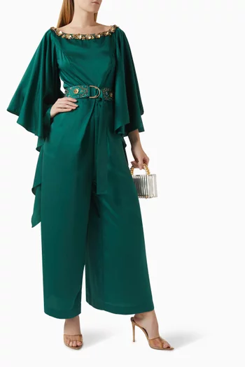Embroidered Wide-leg Jumpsuit in Crepe