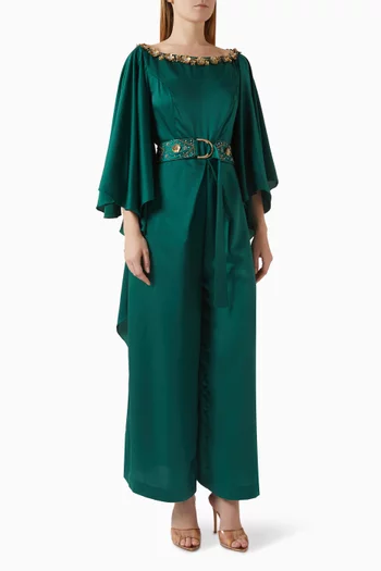 Embroidered Wide-leg Jumpsuit in Crepe