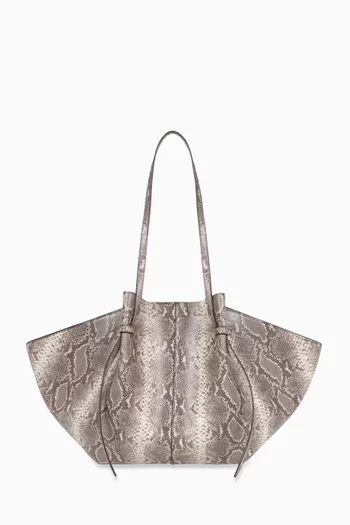 Large Mochi Snake-embossed Tote Bag in Leather