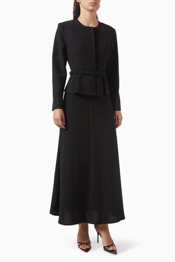 طقم جاكيت بحزام وتنورة