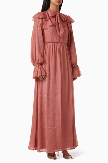 فستان طويل بكشكش أورجانزا لامع