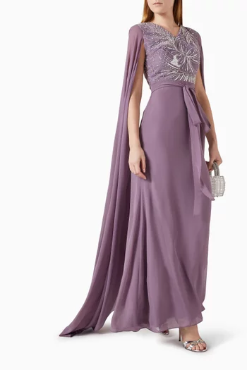 Embellished Bodice Cape-style Maxi Dress