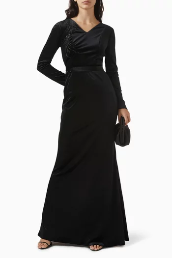 Embellished Dress in Stretch-velvet