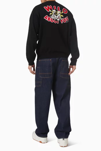 كارديغان مزين بشعار نمر بري صوف قطني