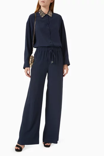 قميص مطرز بالكريستال حرير