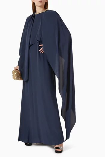 فستان بدرابيه ومطرز حرير وجورجيت