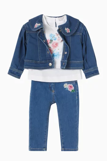 بنطال جينز بقصة ساق مستقيمة ونقشة زهور دينم