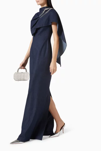 Crystal-embellished Dress in Silk Denim