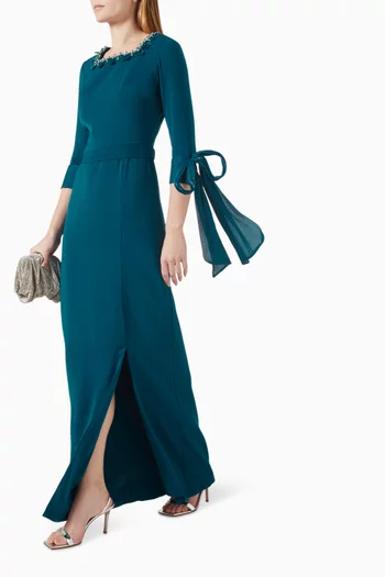 فستان سهرة بزهور بارزة