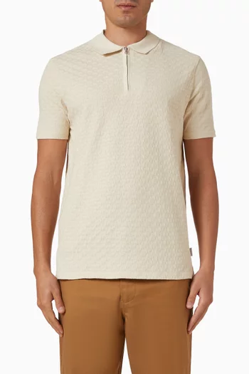 Jacquard Zip Polo Shirt in Cotton