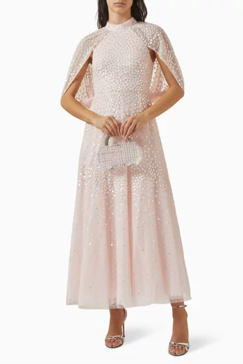 Scallop Sequin Cape Ankle Gown