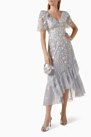 Ethereal Blooms Frill Ankle Gown