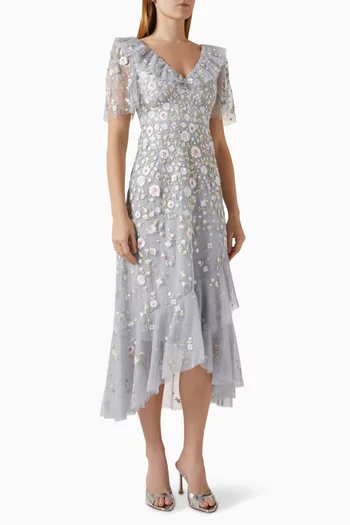 Ethereal Blooms Frill Ankle Gown