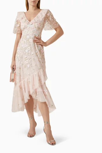 Ethereal Blooms Frill Ankle Gown
