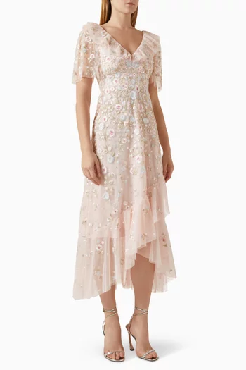 Ethereal Blooms Frill Ankle Gown