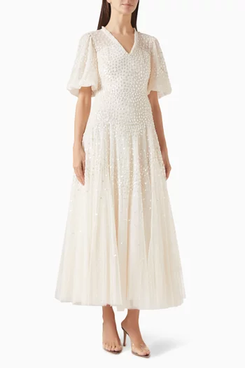 Scallop Sequin Ankle Gown