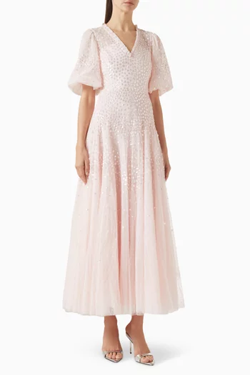 Scallop Sequin Ankle Gown