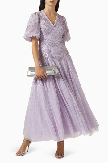 Scallop Sequin Ankle Gown