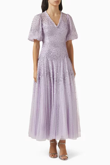 Scallop Sequin Ankle Gown