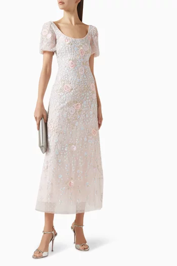 فستان كريسيدا مطرز بزهور تول