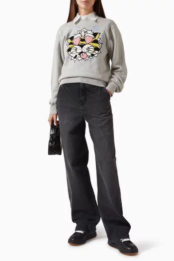 سترة بشعار نمر بري مزيج صوف