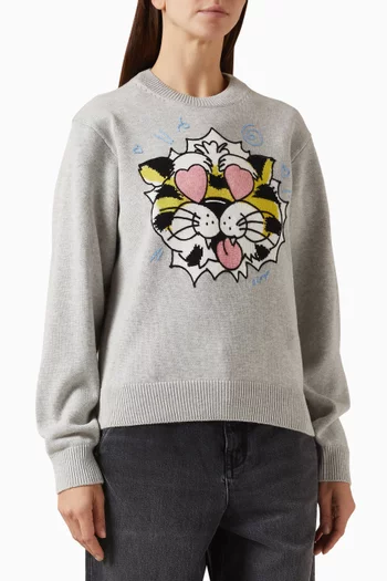 سترة بشعار نمر بري مزيج صوف