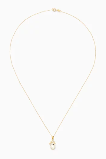 قلادة بتصميم تاج مرصع بالماس واللؤلؤ ذهب عيار 18