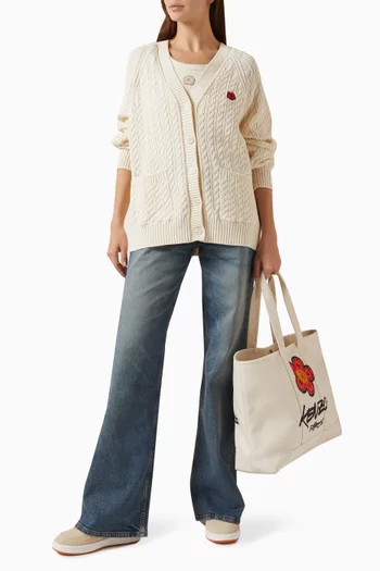 كارديغان منسوج بتطريز شعار زهرة بوكي مزيج قطن