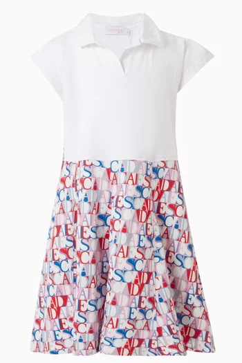 فستان بنمط قميص بطبعة شعار الماركة قطن