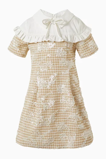 فستان طويل مطرز بالترتر تويد