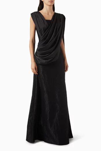 Yen Ly Maxi Dress in Ribbed Cotton & Satin