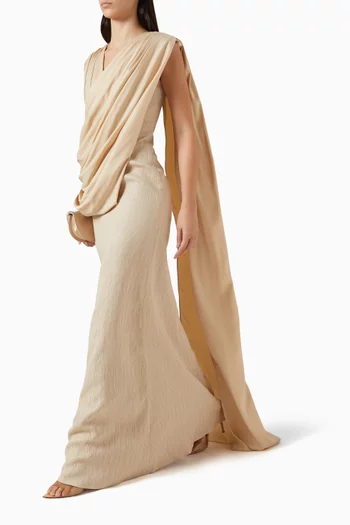 Yen Ly Maxi Dress in Ribbed Cotton & Satin