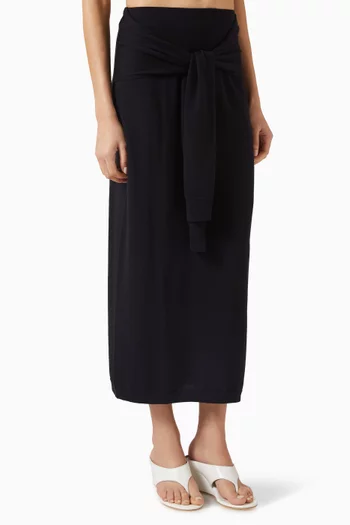 Tie-waist Midi Skirt in Merino-wool