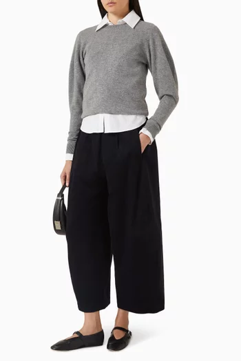 بنطال قطن مخملي مضلع بقصة ساق أسطوانية