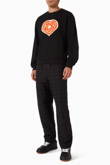 سويت شيرت بطبعة قلب وزهرة بوكي صوف قطني