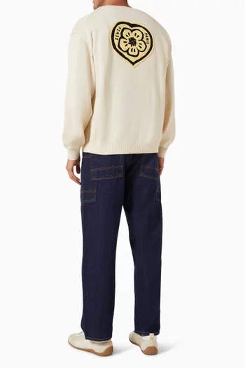 كارديغان بشعار قلب وزهرة بوكي قطن وصوف