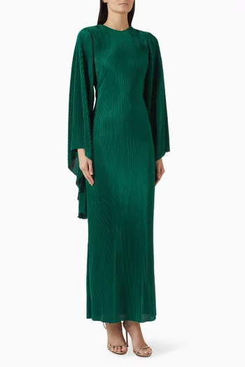 Pleated Cape-sleeve Dress