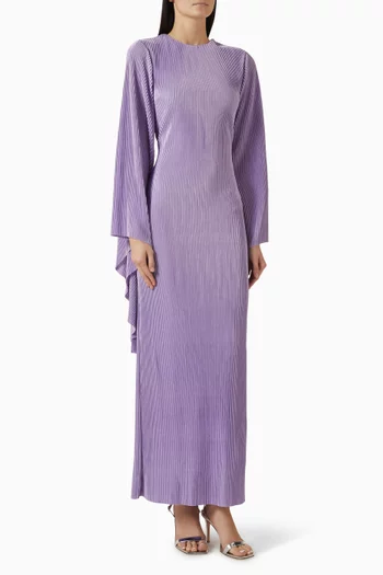 فستان بطيات وأكمام كاب