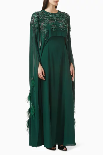 Feather-trim Cape Gown