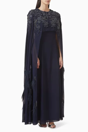 Feather-trim Cape Gown