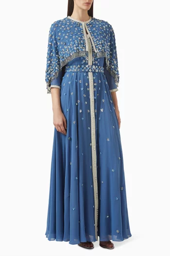 Embellished Fringe Cape Dress