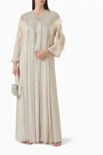 Feather-trim Kaftan Set