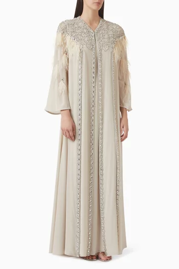Feather-trim Kaftan Set