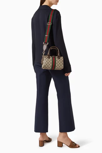 حقيبة أوفيديا بوسطن صغيرة قماش بنقشة حرفي GG