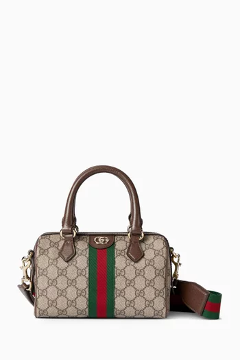 حقيبة أوفيديا بوسطن صغيرة قماش بنقشة حرفي GG